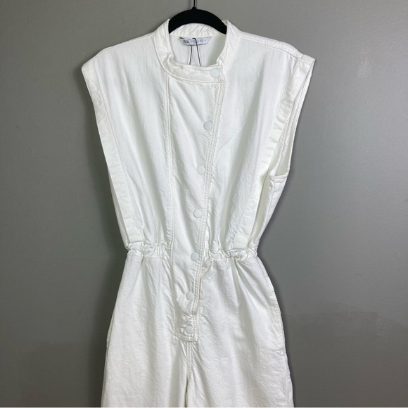 Zara denim jumpsuit white small boiler suit gas station painter utility baggy - Picture 3 of 11